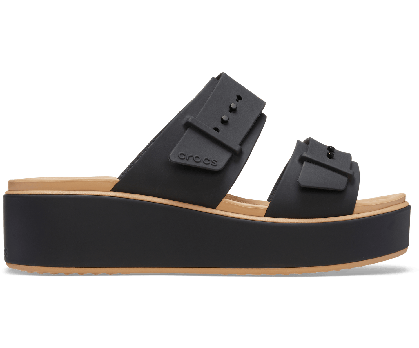 Brooklyn Buckle Low Wedge Matte Wrap Sandal - Black/Cashew