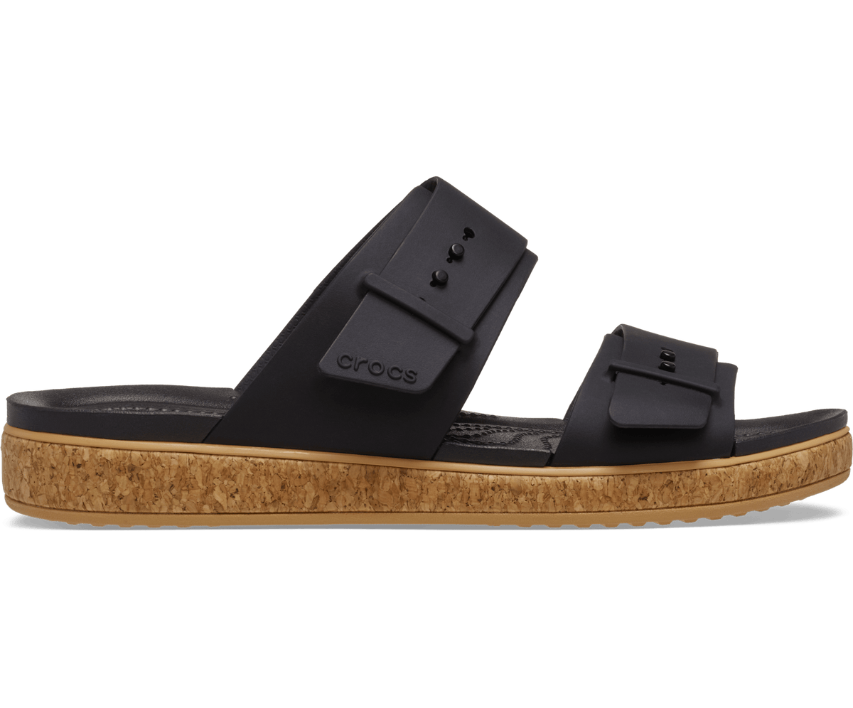 Brooklyn Buckle Low Low Cork Sandal - Black