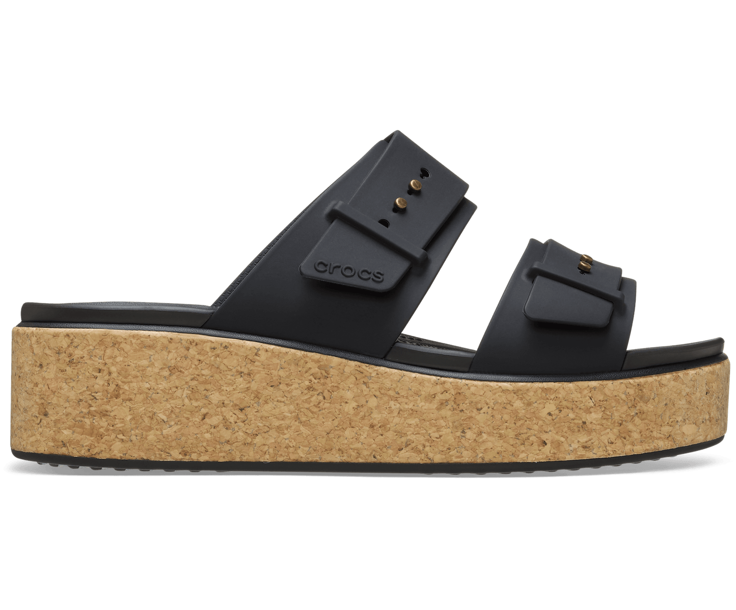Brooklyn Buckle Low Wedge Cork Sandal - Black