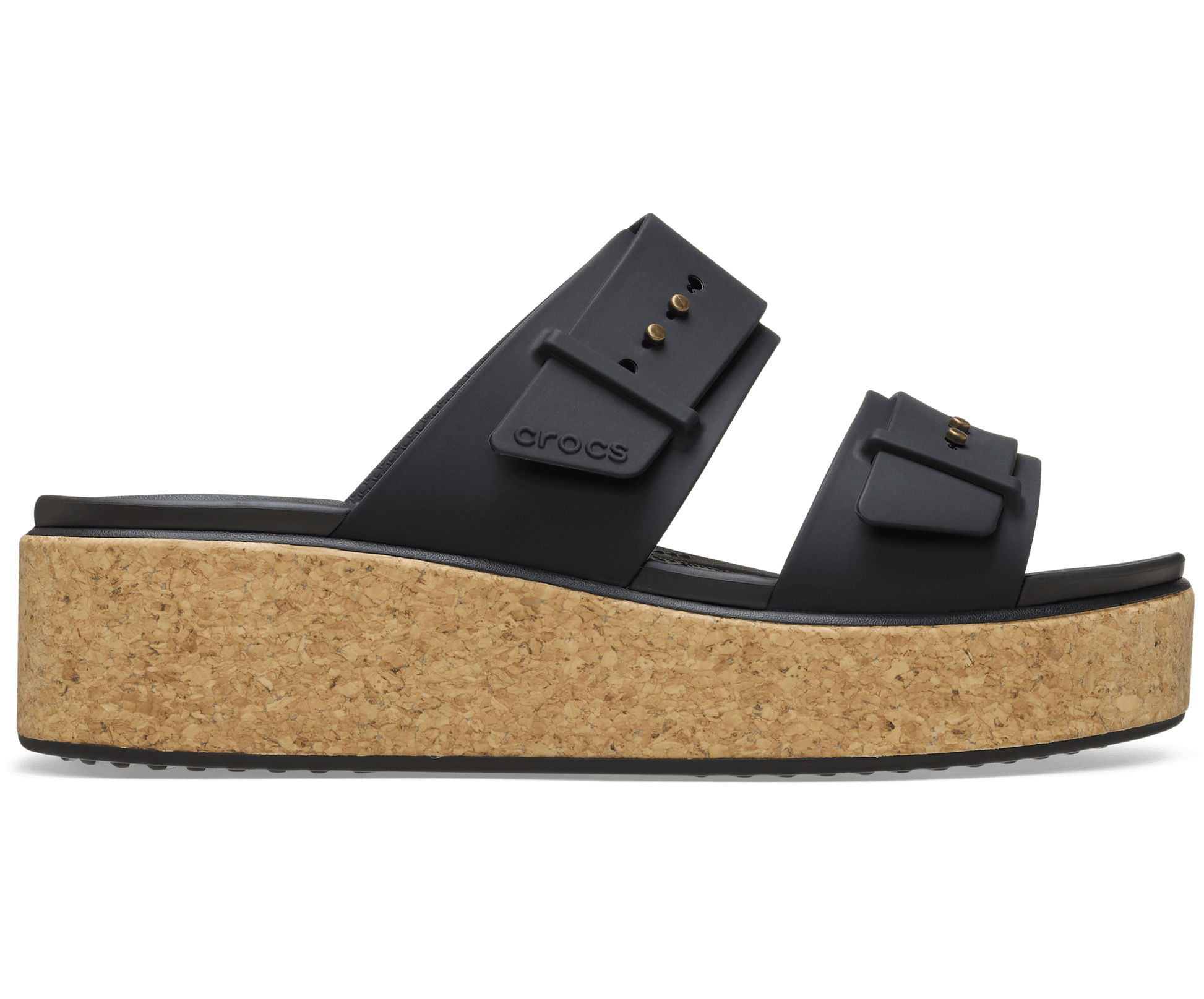 Brooklyn Buckle Low Wedge Cork Sandal - Black