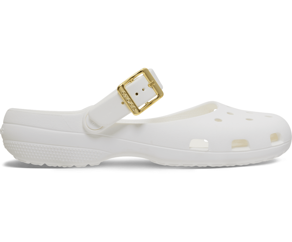 Classic Metallic Buckle Ballet - White / Gold