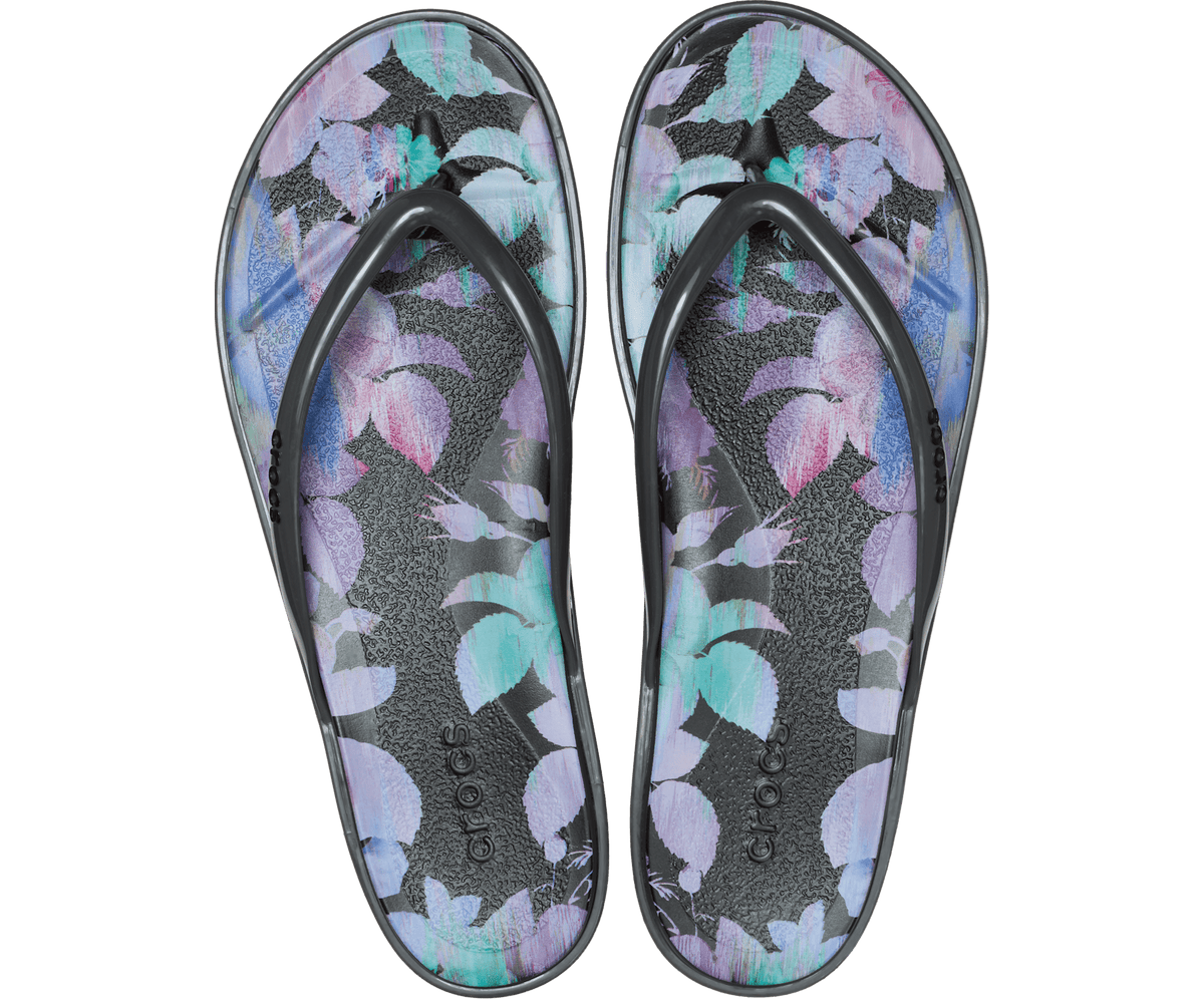 Miami Round Dark Floral Flip - Black Sand